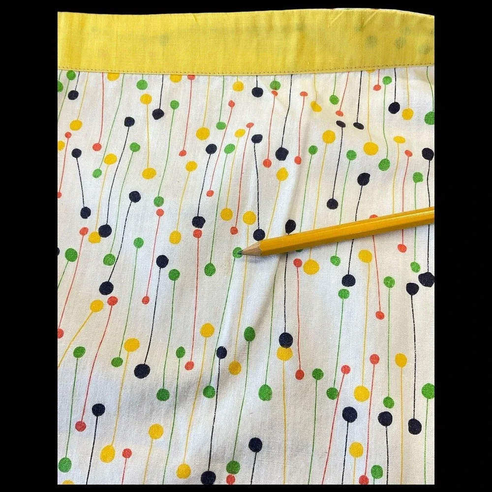 Vintage Apron Handmade Pockets Yellow Framed Geometric‎ Stick and Ball